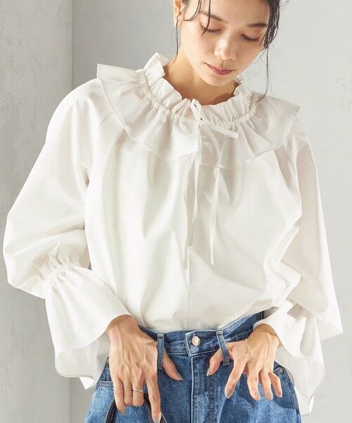 SHIPS / シップス シャツ・ブラウス | 《予約》〈撥水加工 / UVカット〉タフタ フリルカラー キャンディースリーブ ブラウス（セレモニー対応可） | 詳細8