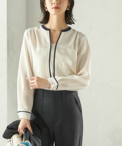 SHIPS / シップス シャツ・ブラウス | 〈手洗い可能〉配色 パイピング キーネック 長袖ブラウス