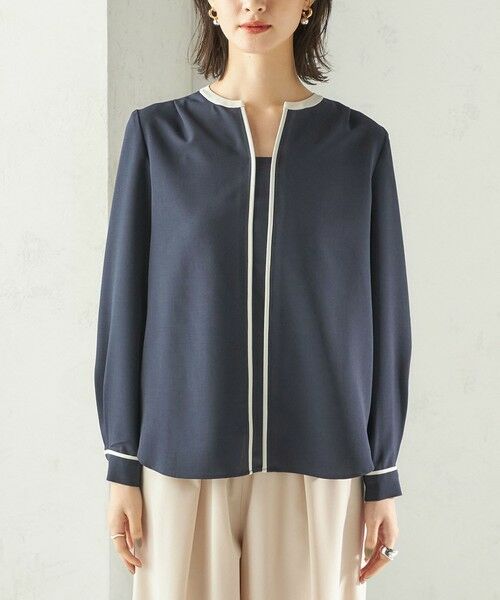 SHIPS / シップス シャツ・ブラウス | 〈手洗い可能〉配色 パイピング キーネック 長袖ブラウス | 詳細30