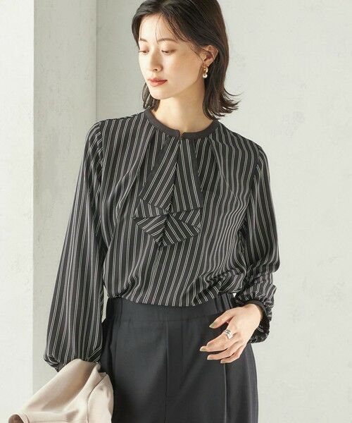 SHIPS / シップス シャツ・ブラウス | 〈手洗い可能〉フロント タイ メロー 長袖 ブラウス(ダークグレー)