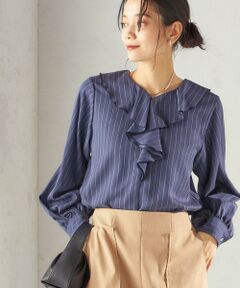 《予約》〈手洗い可能〉フィブリル ストライプ フリル カラー ブラウス