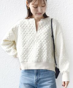 SHIPS / シップス カットソー | 【WEB限定】〈手洗い可能〉キルティング ジャカード キーネック プルオーバー