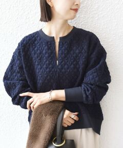 SHIPS / シップス カットソー | 【WEB限定】〈手洗い可能〉キルティング ジャカード キーネック プルオーバー