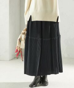 SHIPS / シップス ロング・マキシ丈スカート | 〈手洗い可能〉サテン プリーツ ティアード スカート