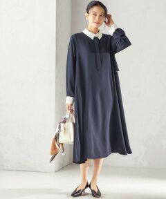 SHIPS / シップス ロング・マキシ丈ワンピース | 《予約》〈洗濯機可能〉ライト ダブルクロス バックフリル Aライン ワンピース（セレモニー対応可）