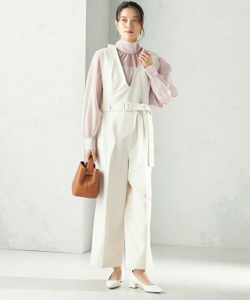 SHIPS / シップス サロペット・オールインワン | 《予約》〈手洗い可能〉ダブル クロス Ｖネック ベルト付 オールインワン（セレモニー対応可） | 詳細1