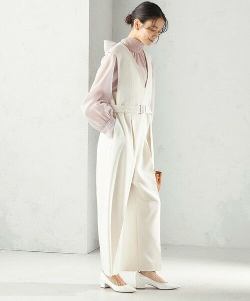 SHIPS / シップス サロペット・オールインワン | 《予約》〈手洗い可能〉ダブル クロス Ｖネック ベルト付 オールインワン（セレモニー対応可） | 詳細4