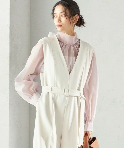 SHIPS / シップス サロペット・オールインワン | 《予約》〈手洗い可能〉ダブル クロス Ｖネック ベルト付 オールインワン（セレモニー対応可） | 詳細5