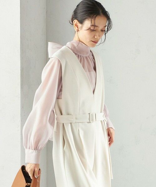 SHIPS / シップス サロペット・オールインワン | 《予約》〈手洗い可能〉ダブル クロス Ｖネック ベルト付 オールインワン（セレモニー対応可） | 詳細6