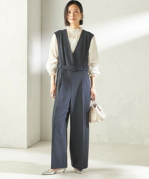 SHIPS / シップス サロペット・オールインワン | 《予約》〈手洗い可能〉ダブル クロス Ｖネック ベルト付 オールインワン（セレモニー対応可） | 詳細23