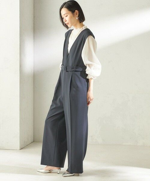 SHIPS / シップス サロペット・オールインワン | 《予約》〈手洗い可能〉ダブル クロス Ｖネック ベルト付 オールインワン（セレモニー対応可） | 詳細24