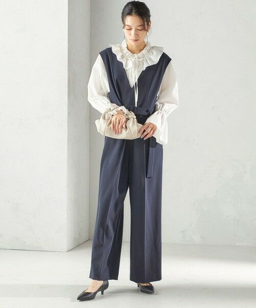 SHIPS / シップス サロペット・オールインワン | 《予約》〈手洗い可能〉ダブル クロス Ｖネック ベルト付 オールインワン（セレモニー対応可） | 詳細17