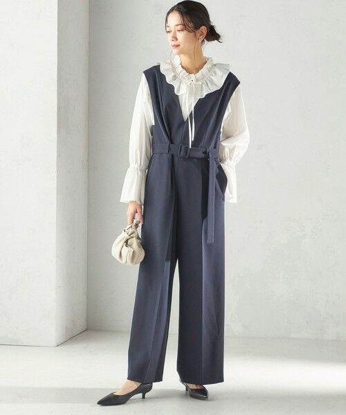 SHIPS / シップス サロペット・オールインワン | 《予約》〈手洗い可能〉ダブル クロス Ｖネック ベルト付 オールインワン（セレモニー対応可） | 詳細19