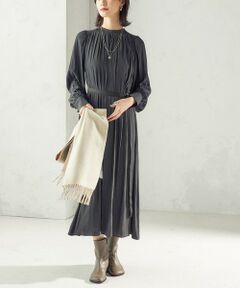 SHIPS / シップス ロング・マキシ丈ワンピース | 〈手洗い可能〉カッセン ギャザー ベルト付き 長袖 ワンピース