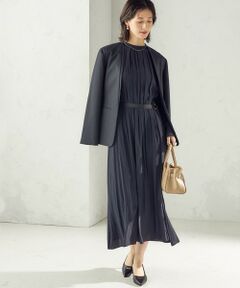 SHIPS / シップス ロング・マキシ丈ワンピース | 〈手洗い可能〉カッセン ギャザー ベルト付き 長袖 ワンピース