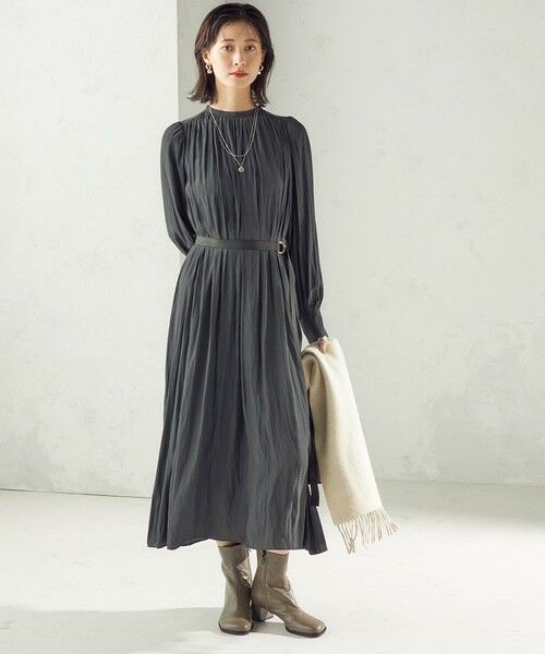 SHIPS / シップス ロング・マキシ丈ワンピース | 〈手洗い可能〉カッセン ギャザー ベルト付き 長袖 ワンピース | 詳細1