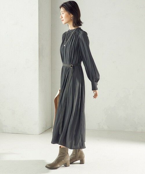 SHIPS / シップス ロング・マキシ丈ワンピース | 〈手洗い可能〉カッセン ギャザー ベルト付き 長袖 ワンピース | 詳細2