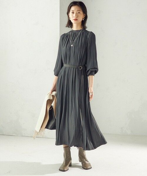 SHIPS / シップス ロング・マキシ丈ワンピース | 〈手洗い可能〉カッセン ギャザー ベルト付き 長袖 ワンピース | 詳細5