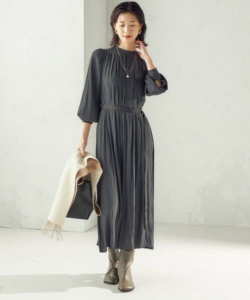 SHIPS / シップス ロング・マキシ丈ワンピース | 〈手洗い可能〉カッセン ギャザー ベルト付き 長袖 ワンピース | 詳細6