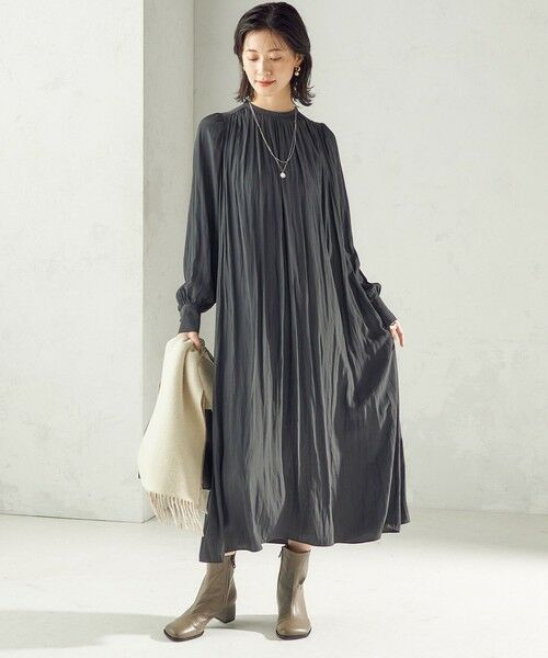 SHIPS / シップス ロング・マキシ丈ワンピース | 〈手洗い可能〉カッセン ギャザー ベルト付き 長袖 ワンピース | 詳細8