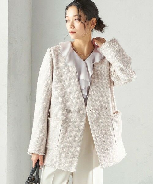 SHIPS / シップス ノーカラージャケット | 《予約》トライスピン 杢 ツイード カラーレス ジャケット（セレモニー対応可） | 詳細8