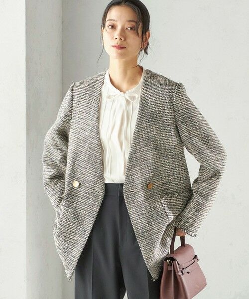 SHIPS / シップス ノーカラージャケット | 《予約》トライスピン 杢 ツイード カラーレス ジャケット（セレモニー対応可） | 詳細15