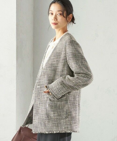 SHIPS / シップス ノーカラージャケット | 《予約》トライスピン 杢 ツイード カラーレス ジャケット（セレモニー対応可） | 詳細16