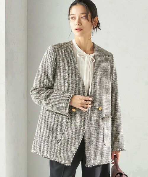 SHIPS / シップス ノーカラージャケット | 《予約》トライスピン 杢 ツイード カラーレス ジャケット（セレモニー対応可） | 詳細18