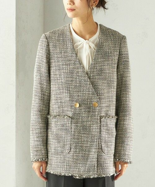 SHIPS / シップス ノーカラージャケット | 《予約》トライスピン 杢 ツイード カラーレス ジャケット（セレモニー対応可） | 詳細27
