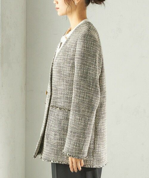 SHIPS / シップス ノーカラージャケット | 《予約》トライスピン 杢 ツイード カラーレス ジャケット（セレモニー対応可） | 詳細28