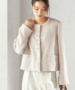 《予約》トライスピン 杢 ツイード パール モチーフ ボタン ジャケット（セレモニー対応可）