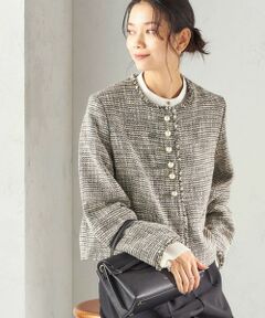 SHIPS / シップス ノーカラージャケット | 《予約》トライスピン 杢 ツイード パール モチーフ ボタン ジャケット（セレモニー対応可）