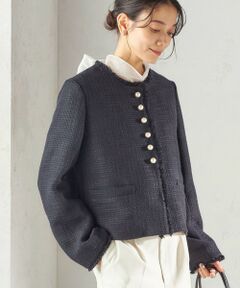 SHIPS / シップス ノーカラージャケット | 《予約》トライスピン 杢 ツイード パール モチーフ ボタン ジャケット（セレモニー対応可）