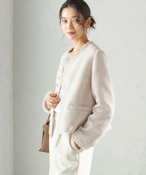 SHIPS / シップス ノーカラージャケット | 《予約》トライスピン 杢 ツイード パール モチーフ ボタン ジャケット（セレモニー対応可） | 詳細10