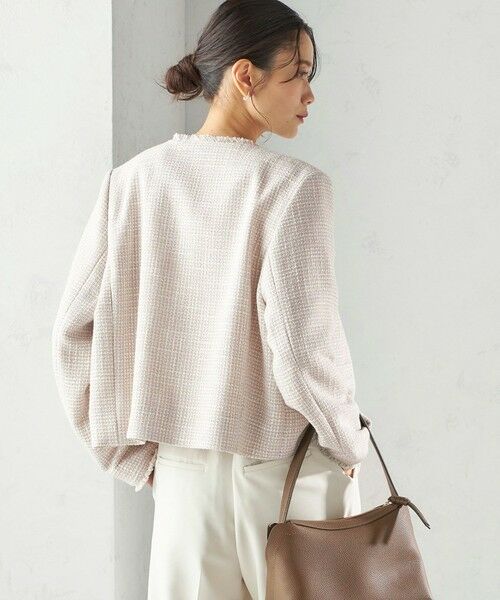 SHIPS / シップス ノーカラージャケット | 《予約》トライスピン 杢 ツイード パール モチーフ ボタン ジャケット（セレモニー対応可） | 詳細11