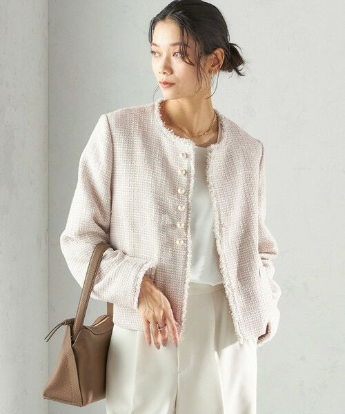 SHIPS / シップス ノーカラージャケット | 《予約》トライスピン 杢 ツイード パール モチーフ ボタン ジャケット（セレモニー対応可） | 詳細12