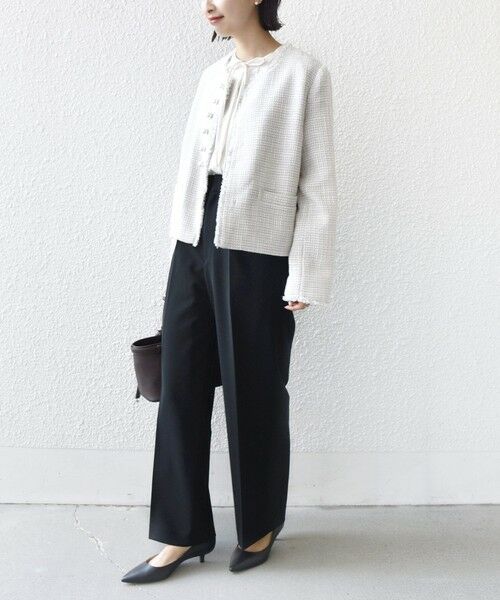 SHIPS / シップス ノーカラージャケット | 《一部追加予約》トライスピン 杢 ツイード パール モチーフ ボタン ジャケット（セレモニー対応可） | 詳細15