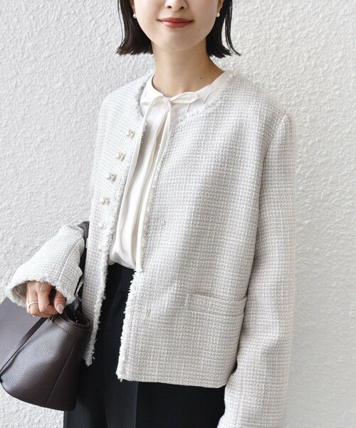 SHIPS / シップス ノーカラージャケット | 《一部追加予約》トライスピン 杢 ツイード パール モチーフ ボタン ジャケット（セレモニー対応可） | 詳細19