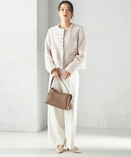 SHIPS / シップス ノーカラージャケット | 《予約》トライスピン 杢 ツイード パール モチーフ ボタン ジャケット（セレモニー対応可） | 詳細2