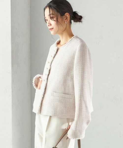 SHIPS / シップス ノーカラージャケット | 《予約》トライスピン 杢 ツイード パール モチーフ ボタン ジャケット（セレモニー対応可） | 詳細4