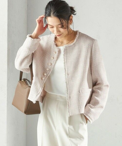 SHIPS / シップス ノーカラージャケット | 《予約》トライスピン 杢 ツイード パール モチーフ ボタン ジャケット（セレモニー対応可） | 詳細9