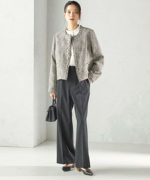 SHIPS / シップス ノーカラージャケット | 《予約》トライスピン 杢 ツイード パール モチーフ ボタン ジャケット（セレモニー対応可） | 詳細16