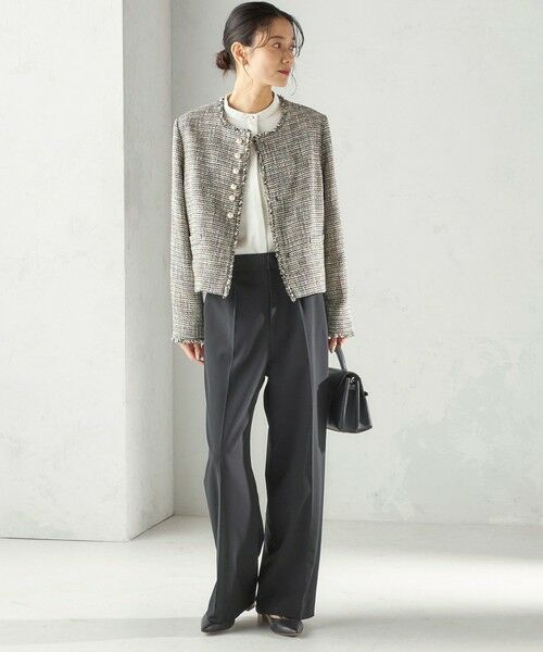 SHIPS / シップス ノーカラージャケット | 《予約》トライスピン 杢 ツイード パール モチーフ ボタン ジャケット（セレモニー対応可） | 詳細17