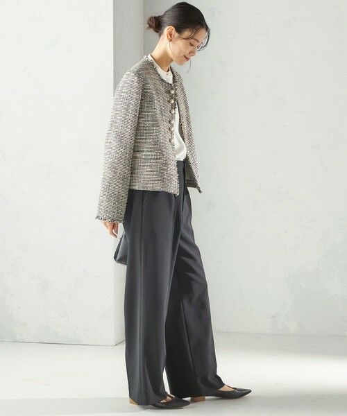 SHIPS / シップス ノーカラージャケット | 《予約》トライスピン 杢 ツイード パール モチーフ ボタン ジャケット（セレモニー対応可） | 詳細19