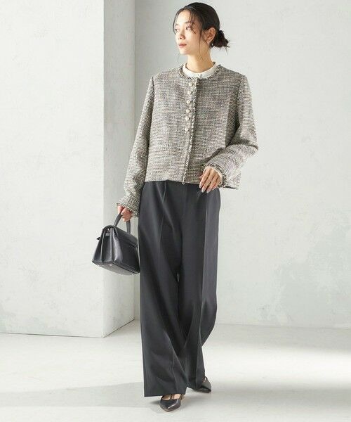 SHIPS / シップス ノーカラージャケット | 《予約》トライスピン 杢 ツイード パール モチーフ ボタン ジャケット（セレモニー対応可） | 詳細22