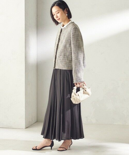 SHIPS / シップス ノーカラージャケット | トライスピン 杢 ツイード パール モチーフ ボタン ジャケット（セレモニー対応可） | 詳細28