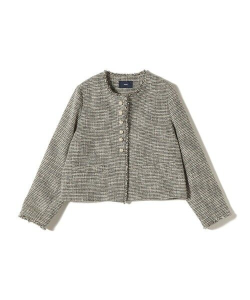 SHIPS / シップス ノーカラージャケット | 《予約》トライスピン 杢 ツイード パール モチーフ ボタン ジャケット（セレモニー対応可） | 詳細27