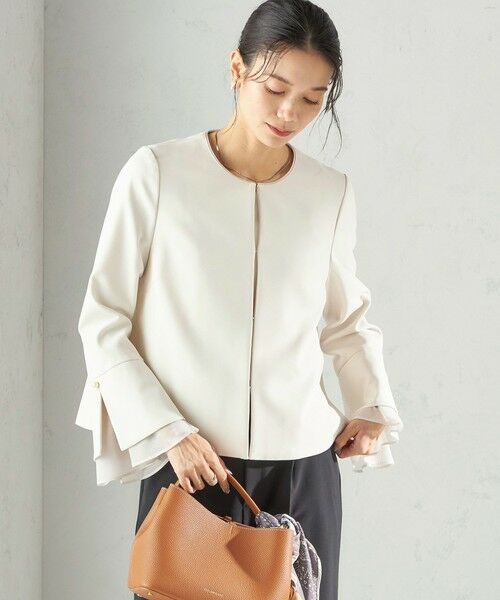 SHIPS / シップス ノーカラージャケット | 《予約》ダブル クロス 重ね袖 ノーカラー ジャケット（セレモニー対応可） | 詳細11