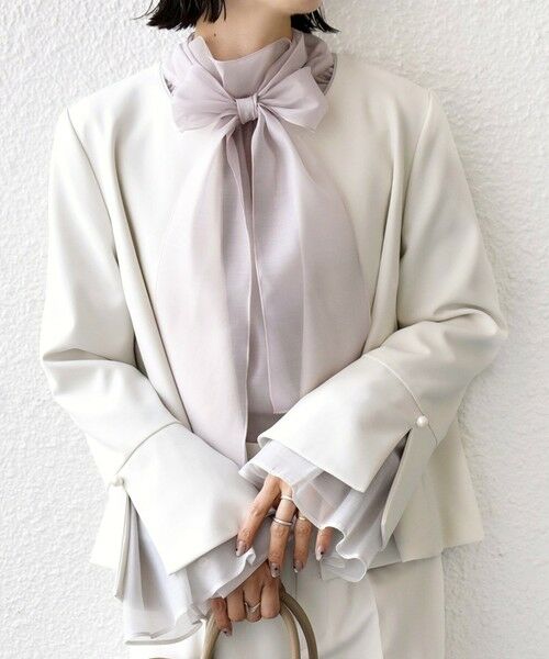 SHIPS / シップス ノーカラージャケット | ダブル クロス 重ね袖 ノーカラー ジャケット（セレモニー対応可） | 詳細20