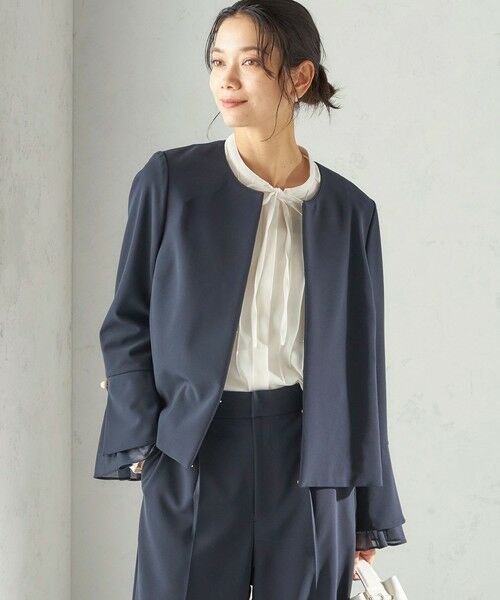 SHIPS / シップス ノーカラージャケット | 《予約》ダブル クロス 重ね袖 ノーカラー ジャケット（セレモニー対応可） | 詳細29